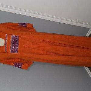 Chic Long Sleeve Orange Dress with Purple Accents
